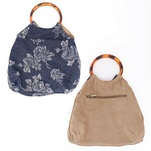 Reversible Handbag Women Damask Ultra Suede Satchel Round Handles Shoulder Bag